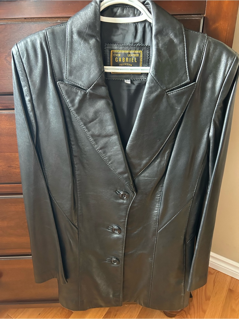 Black Leather Tailored Blazer Jacket for Women